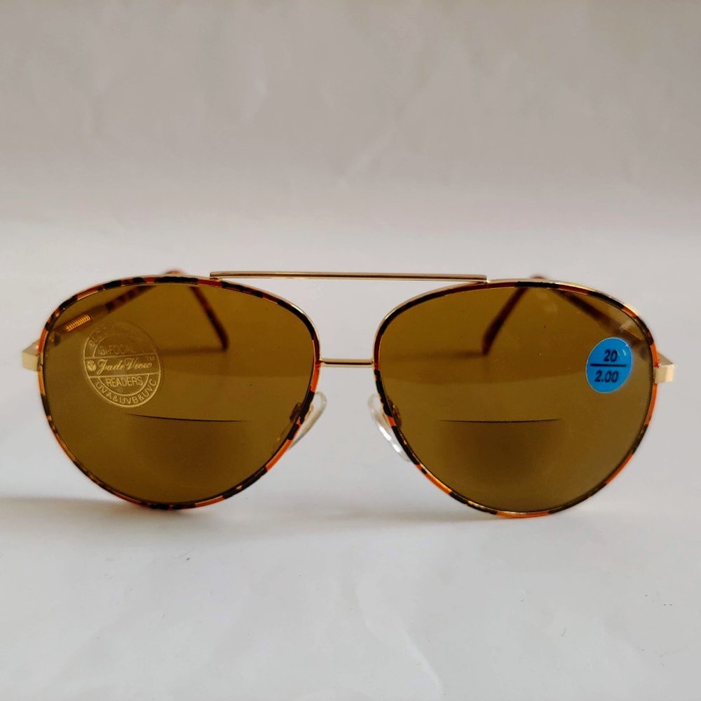(NWT) Vintage 90's Aviator Bi-Focal Reading Sunglasses +1.75 (Gold/Tortuga) - Picture 1 of 4